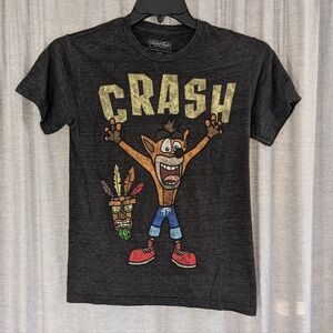 Crash Bandicoot T Shirt XS Black Gray Graphic Tee Video Game Retro Nerdy Geek Ac